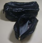 CONJUNTO DE NECESSAIRE DE COURO AMASSADO PRETO